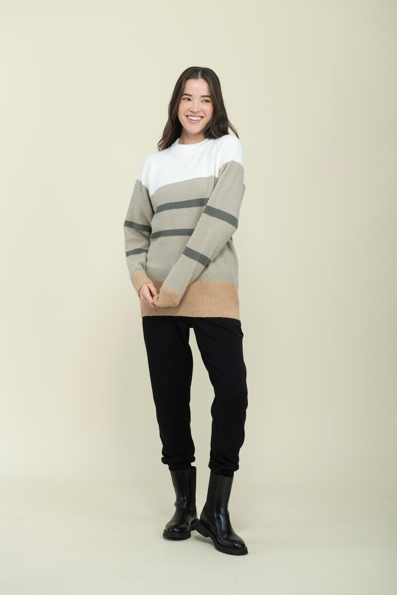 Ladies Emerson Oversized Sweater - Colour Block Stripe