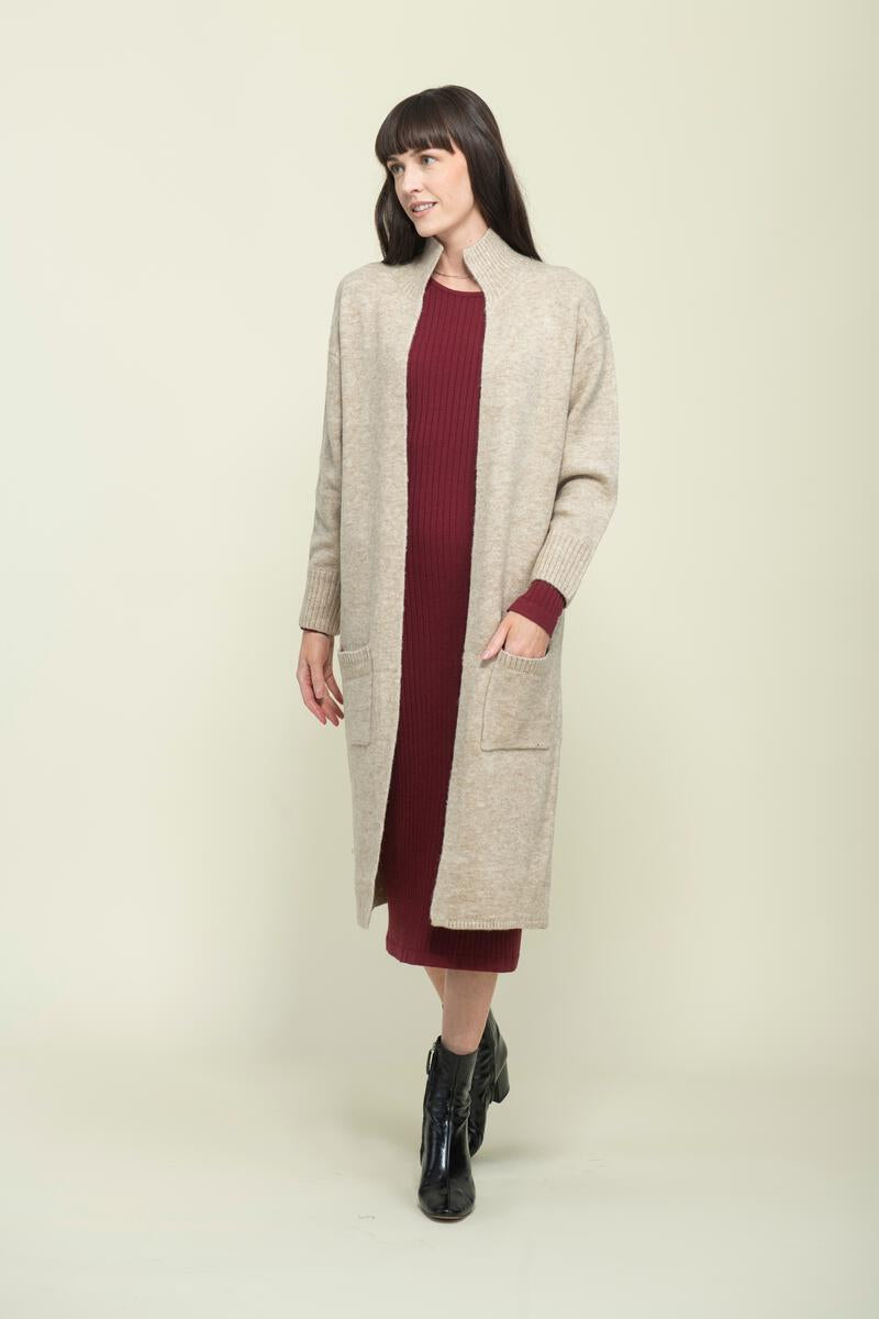 Ladies Vivian Oversize Long Cardi - Taupe