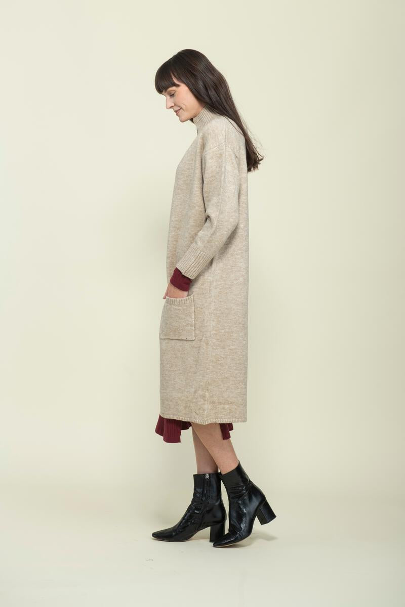 Ladies Vivian Oversize Long Cardi - Taupe