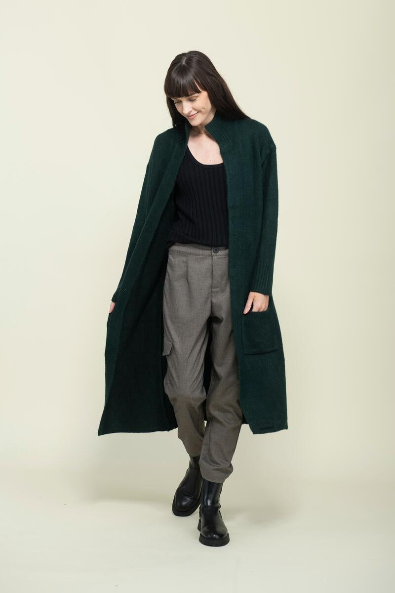 Ladies Vivian Oversize Long Cardi - Evergreen