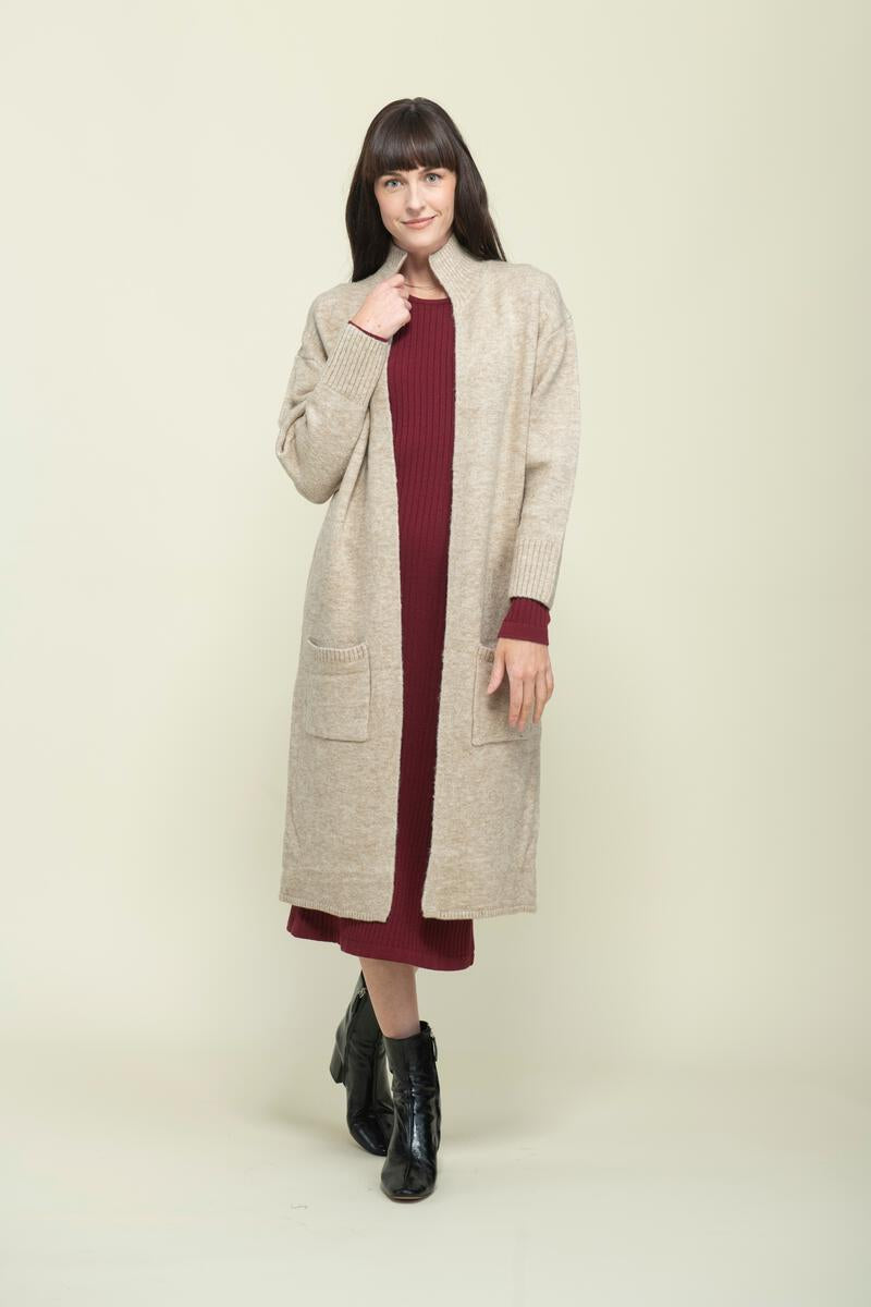 Ladies Vivian Oversize Long Cardi - Taupe