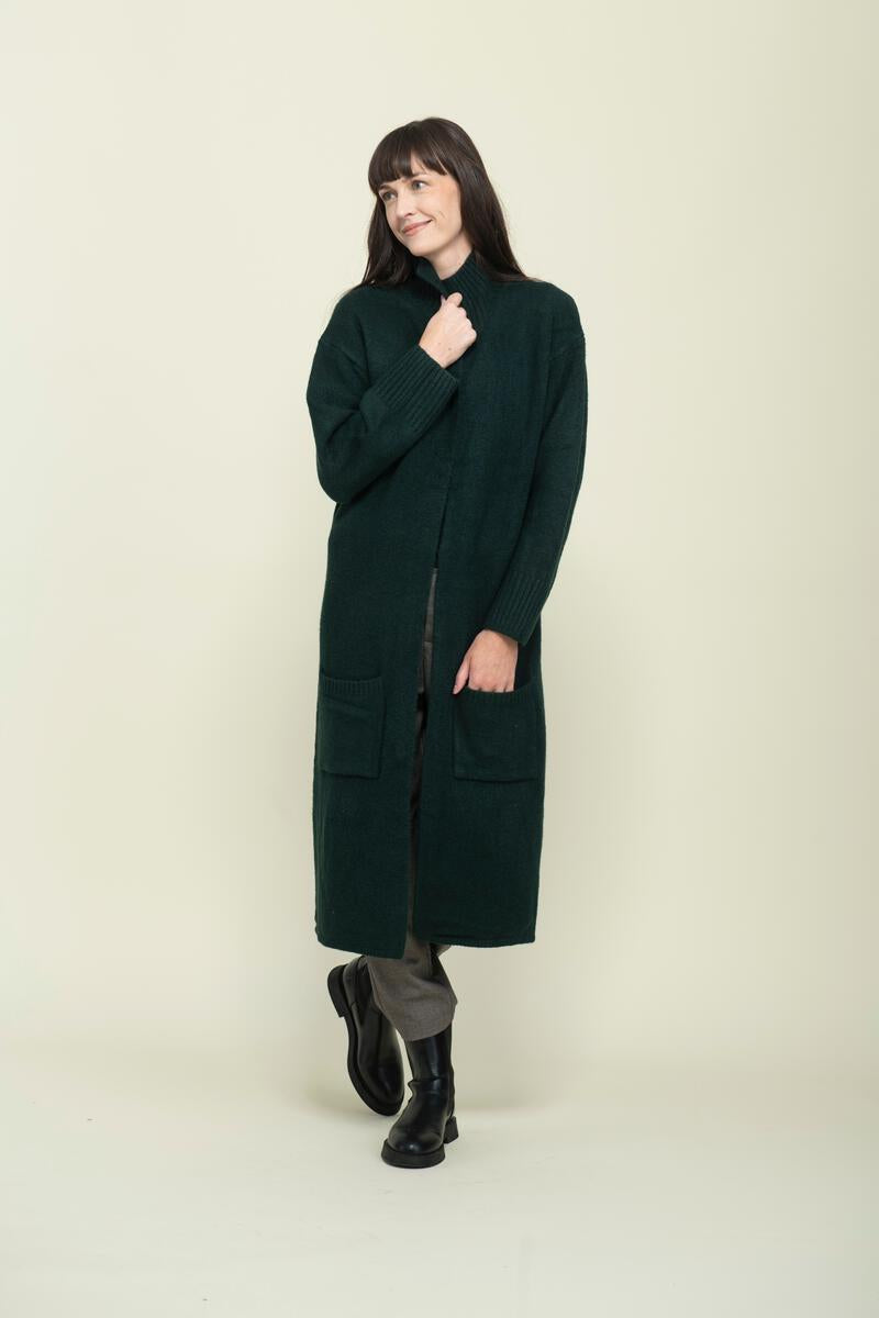 Ladies Vivian Oversize Long Cardi - Evergreen