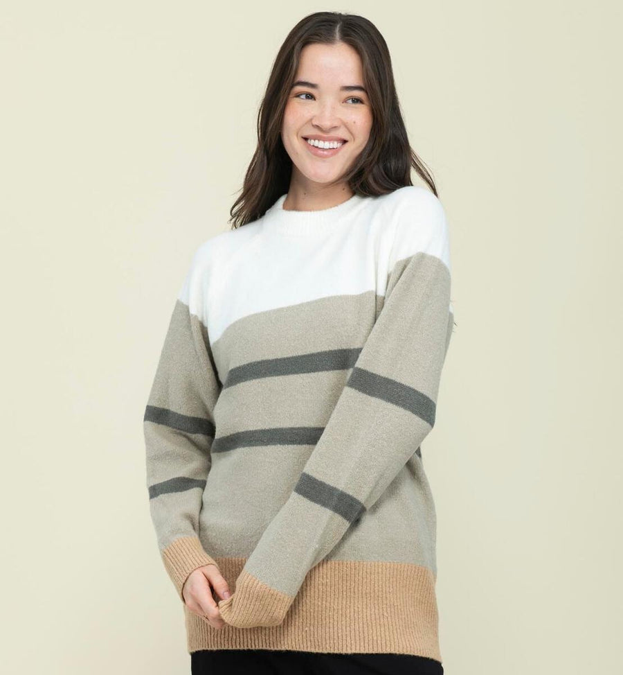 Ladies Emerson Oversized Sweater - Colour Block Stripe