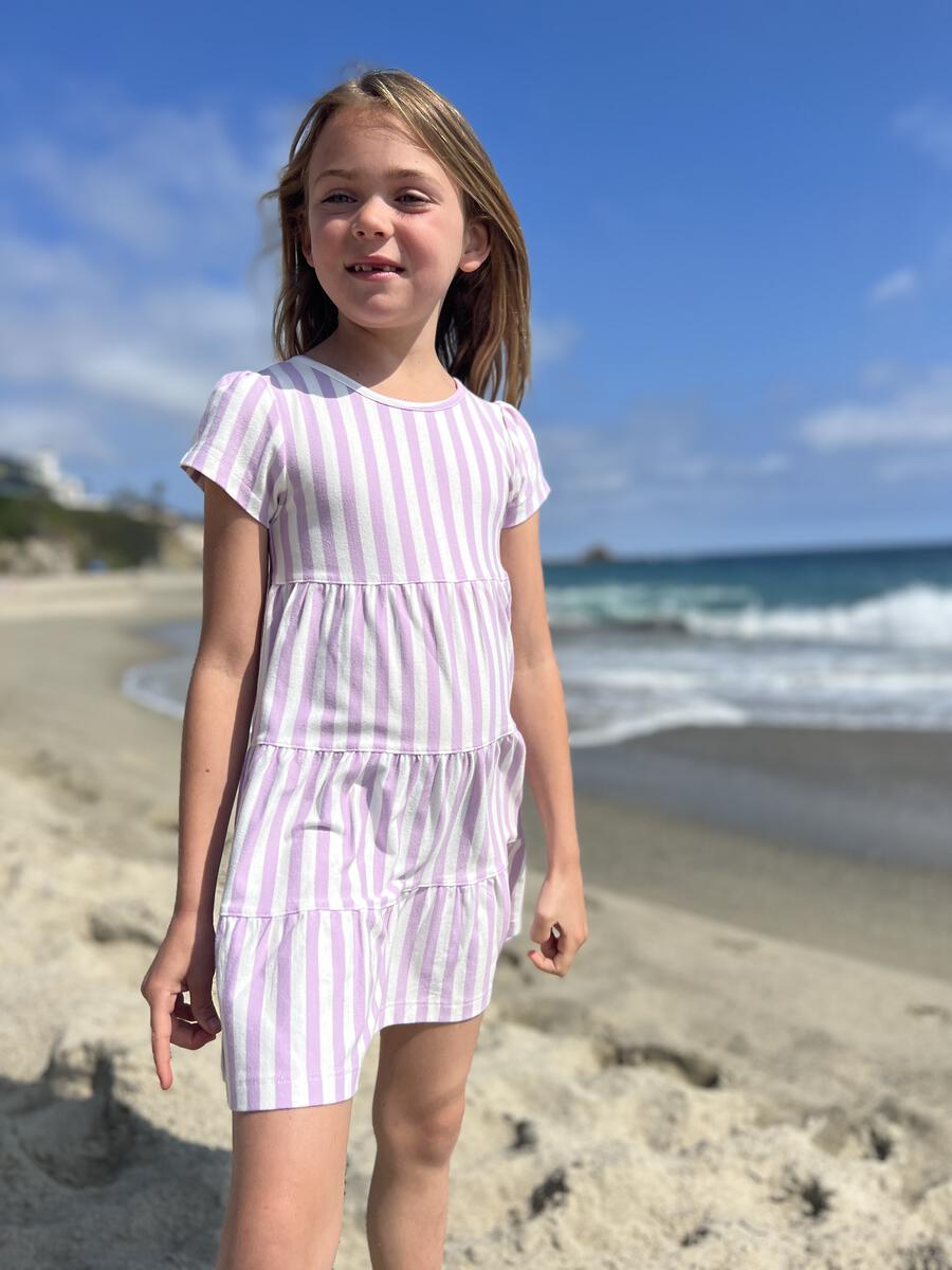 Girl's (2-7) Iona Dress - Lavendar/Cream Stripe