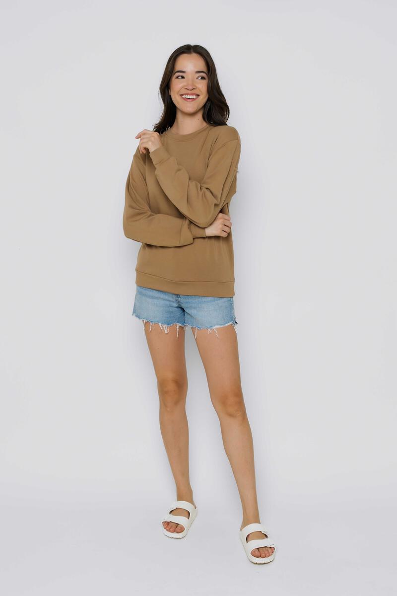 Ladies Jenna Luxe Fleece Crew - Tan