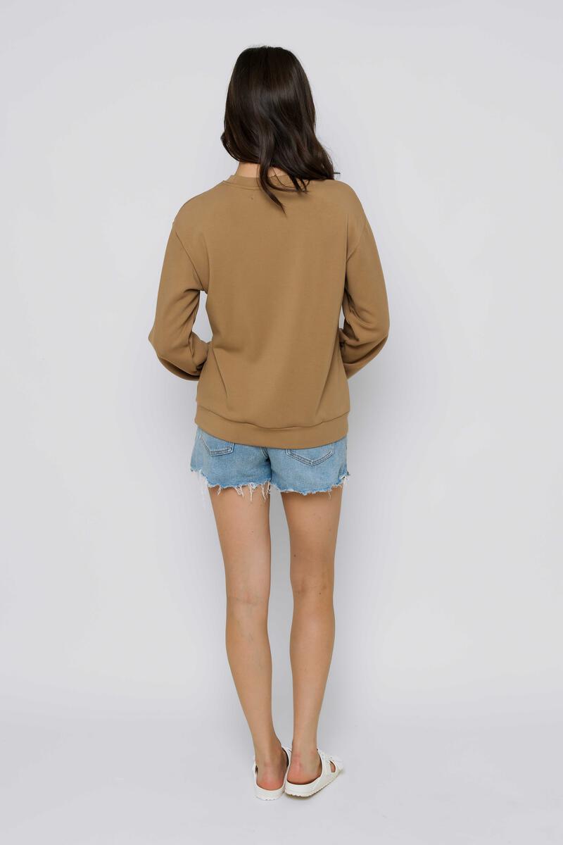 Ladies Jenna Luxe Fleece Crew - Tan