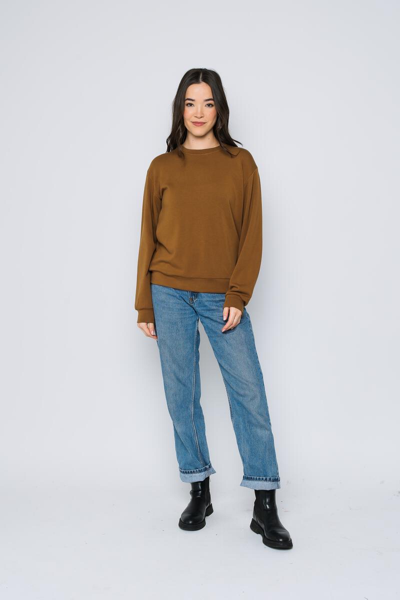 Ladies Jenna Luxe Fleece Crew - Caramel