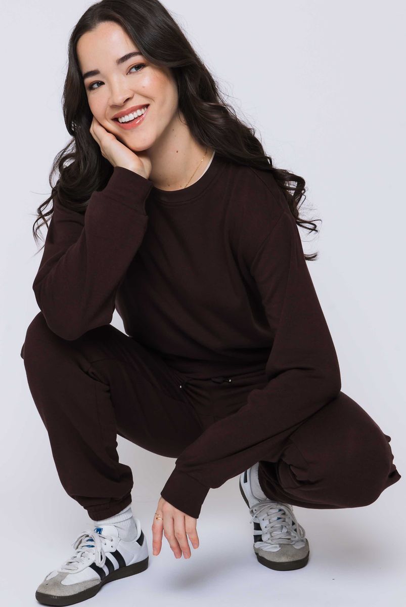 Ladies Jenna Luxe Fleece Crew - Chocolate