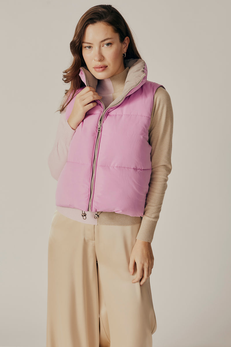 Ladies Kansas Reversible Puffer Vest - Pink & Mink