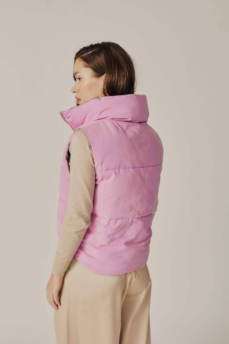 Ladies Kansas Reversible Puffer Vest - Pink & Mink