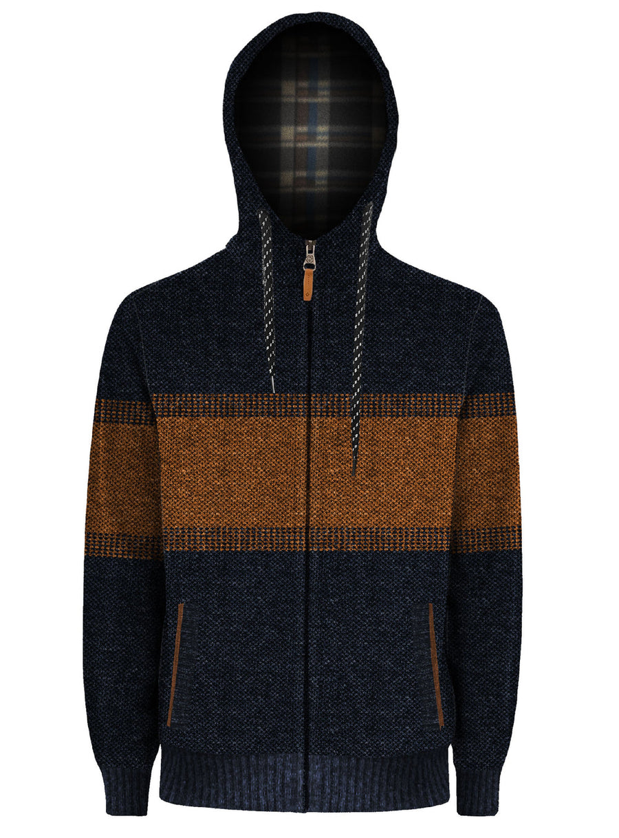 Men's Dav Zip Up Hoodie - Navy/Rust