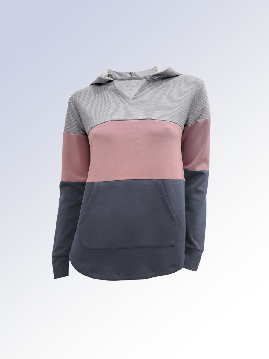 Ladies Comfort Tek-Knit Color Block Hoodie - Pink