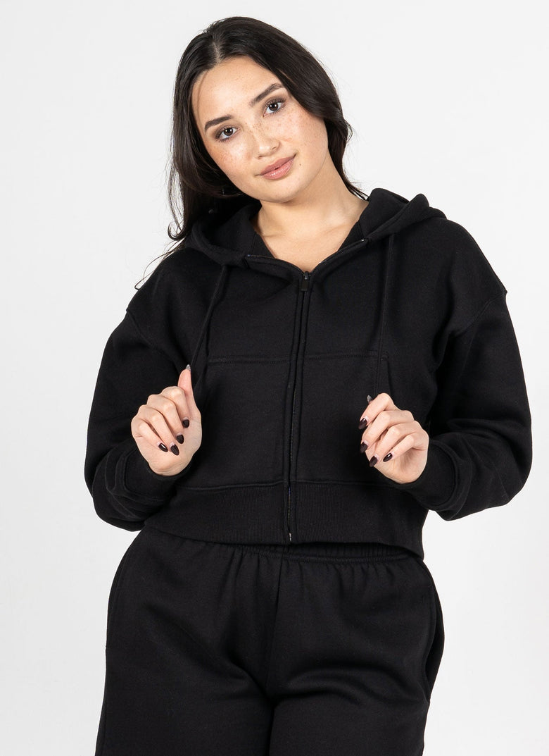 Ladies Fleece Zip Up Hoodie - Black