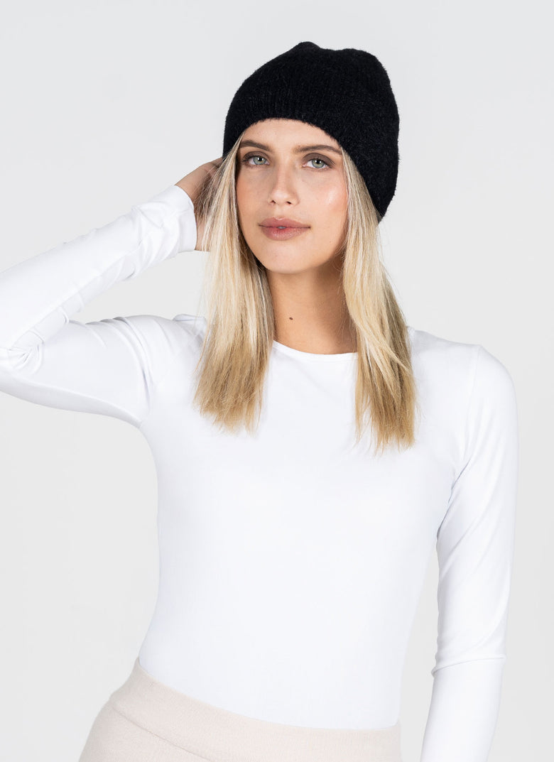 Ladies Fuzzy Ribbed Beanie Hat