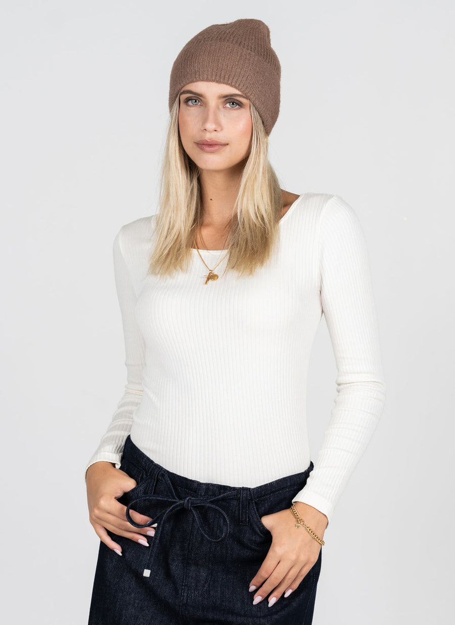 Ladies Fuzzy Ribbed Beanie Hat