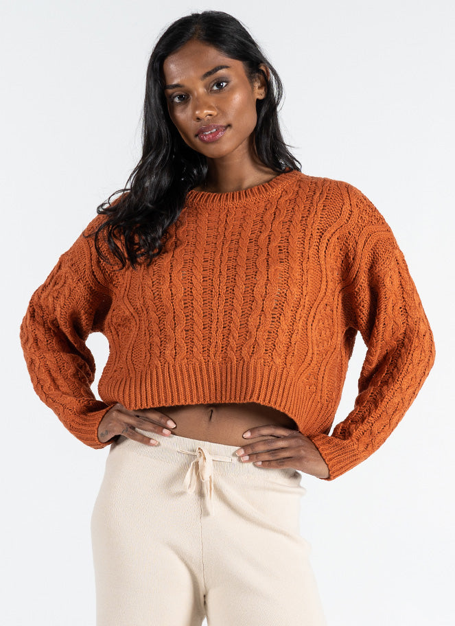 Ladies Crop Cable Knit Sweater