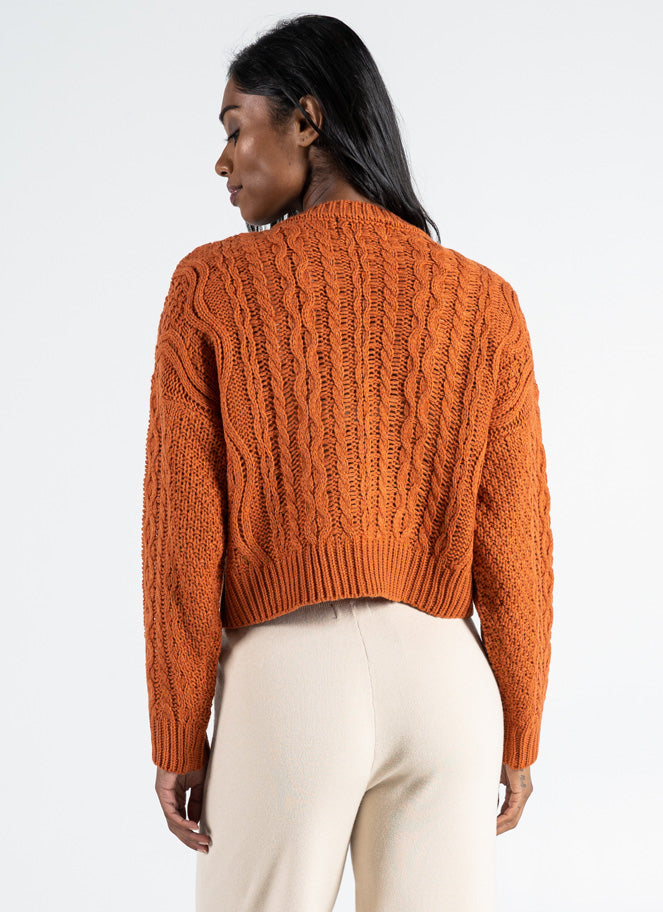 Ladies Crop Cable Knit Sweater