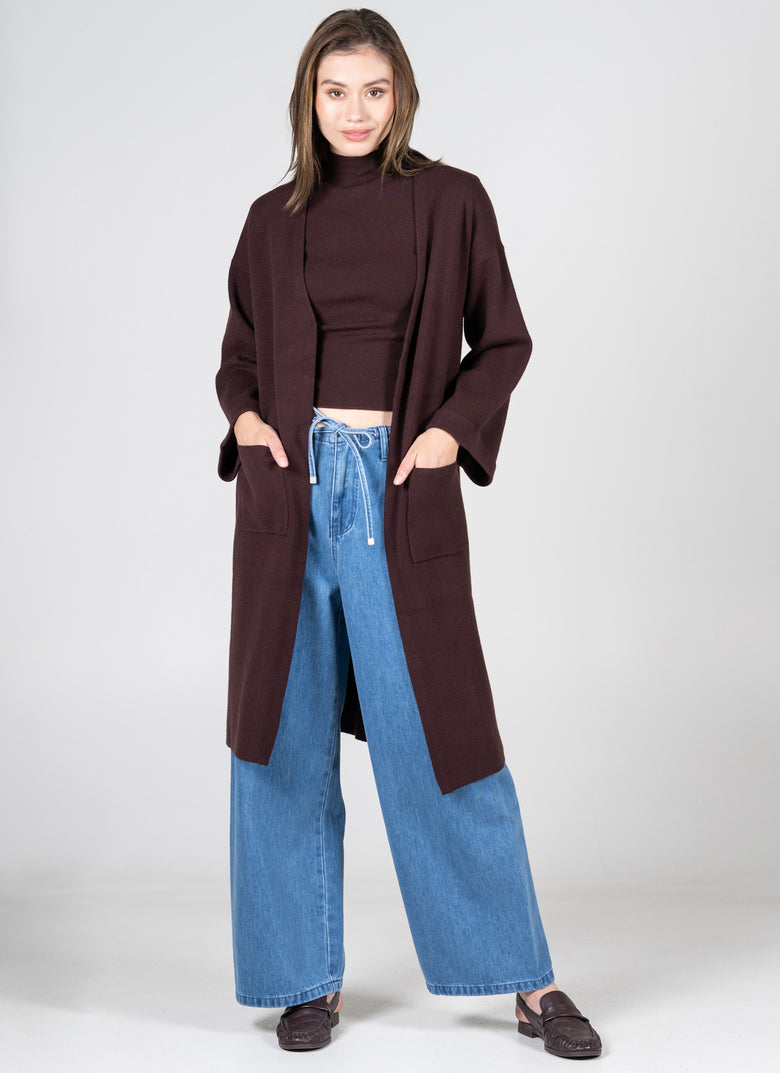 Ladies Long Cardigan - Espresso