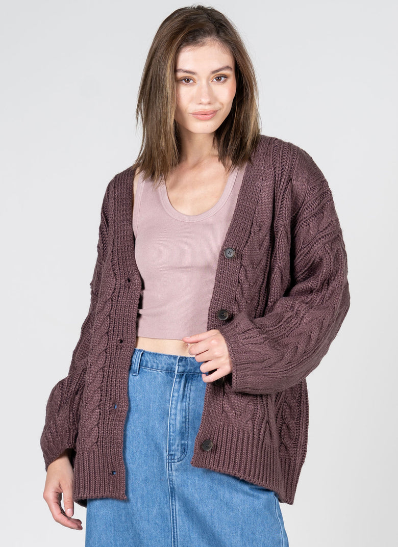 Ladies Chunky Cable Knit Cardigan