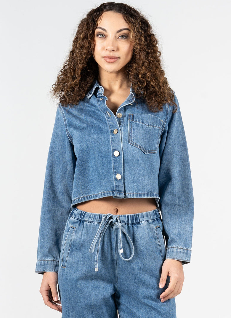 Ladies Crop Denim Shirt