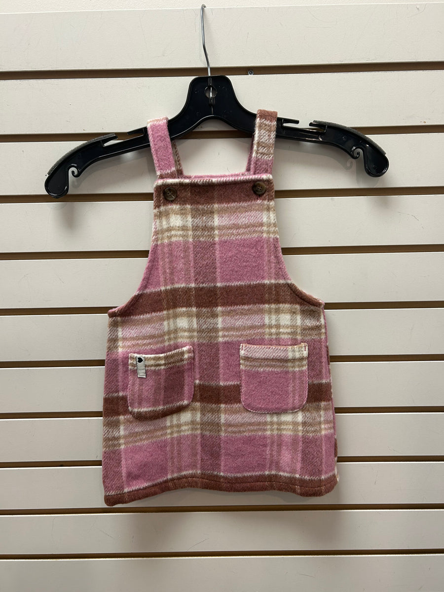 Girl's (2-7) Plaid Overall Dress - Pink