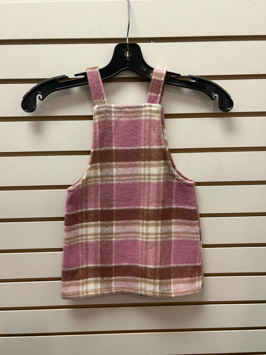 Girl's (2-7) Plaid Overall Dress - Pink