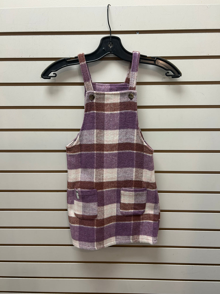 Girl's (2-7) Plaid Overall Dress - Purple