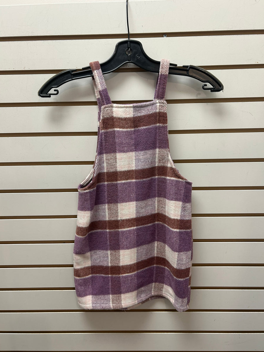 Girl's (2-7) Plaid Overall Dress - Purple
