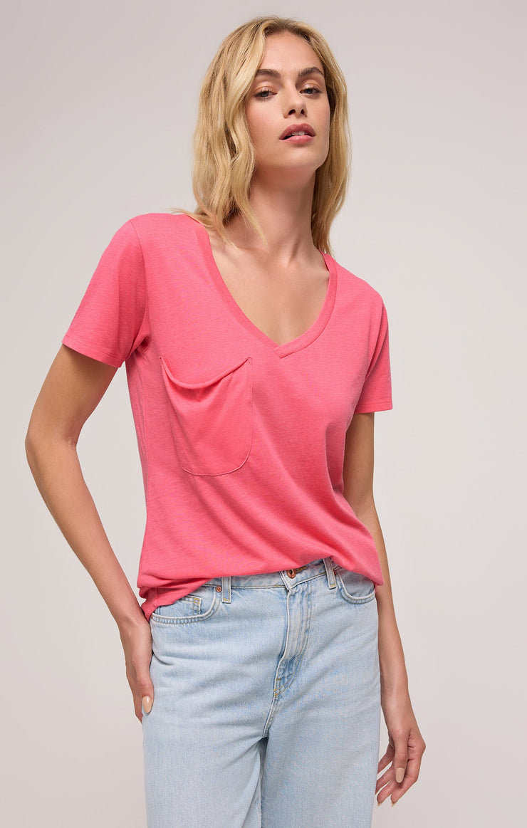 Ladies Pocket Tee - Disco Pink