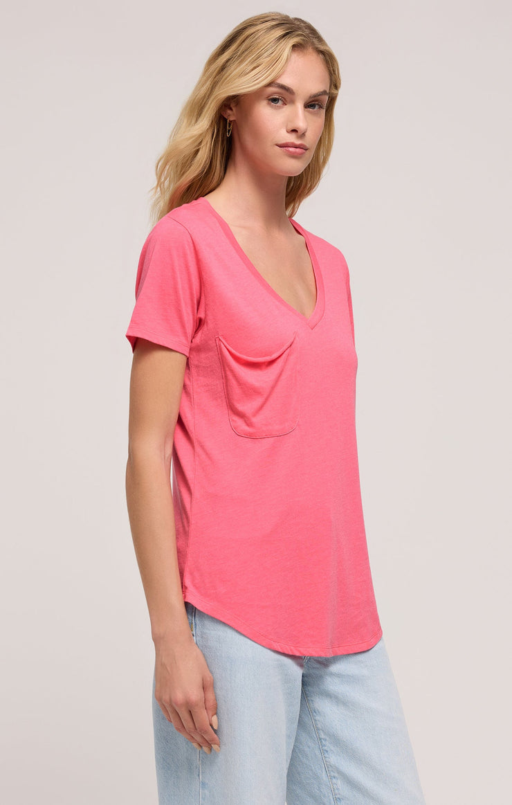 Ladies Pocket Tee - Disco Pink