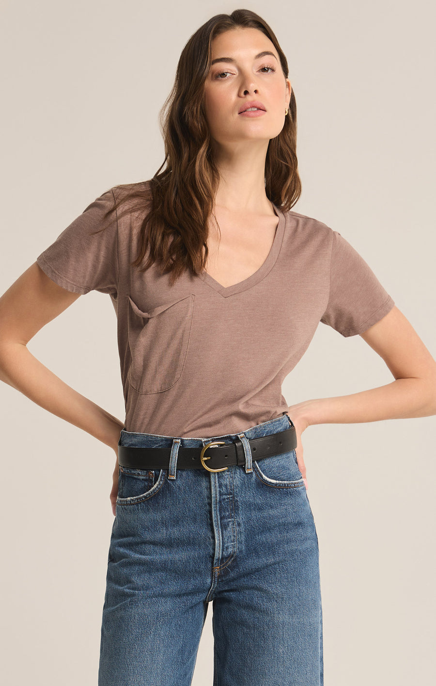 Ladies Pocket Tee - Deep Taupe