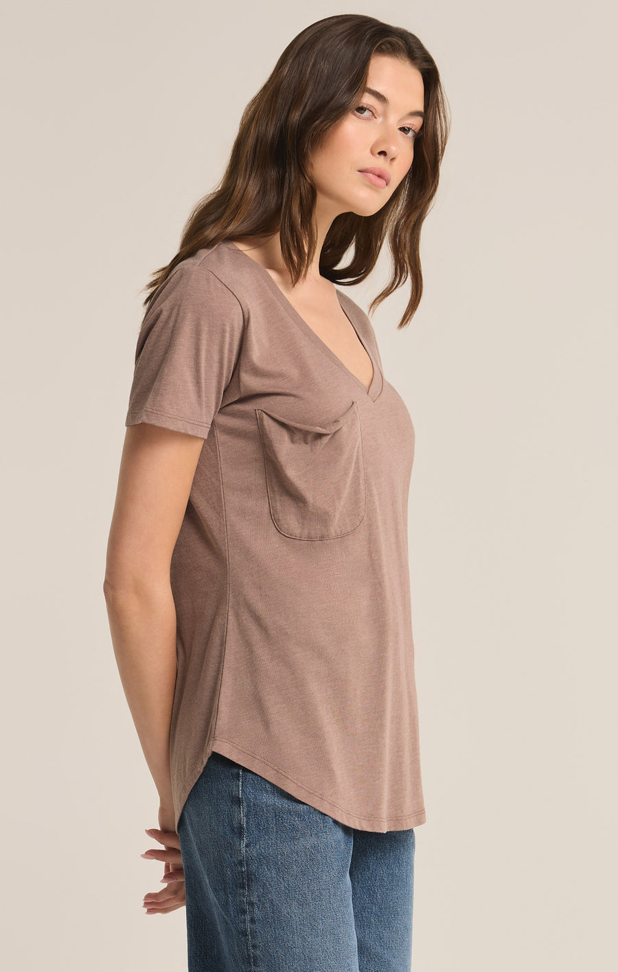 Ladies Pocket Tee - Deep Taupe