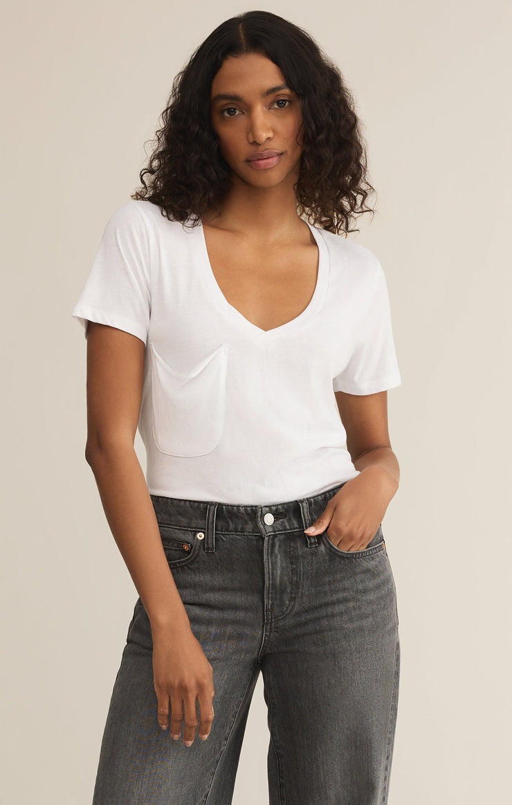 Ladies Pocket Tee - White