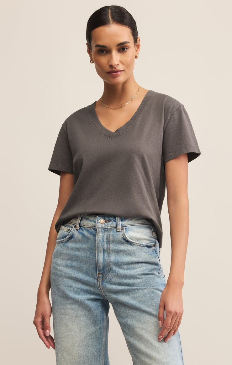 Ladies Weekdays V-Neck T-Shirt - Washed Grey