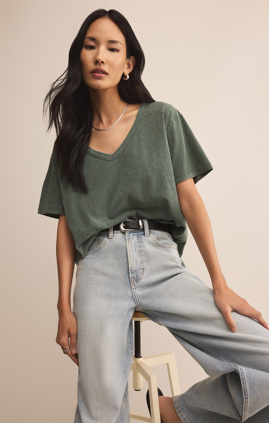 Ladies Lively Relaxed V-Neck Tee - Hunter Green