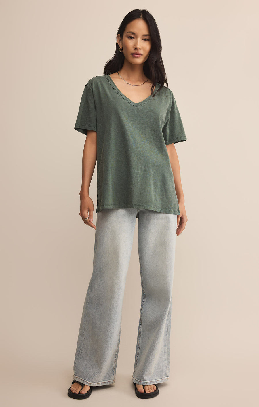 Ladies Lively Relaxed V-Neck Tee - Hunter Green