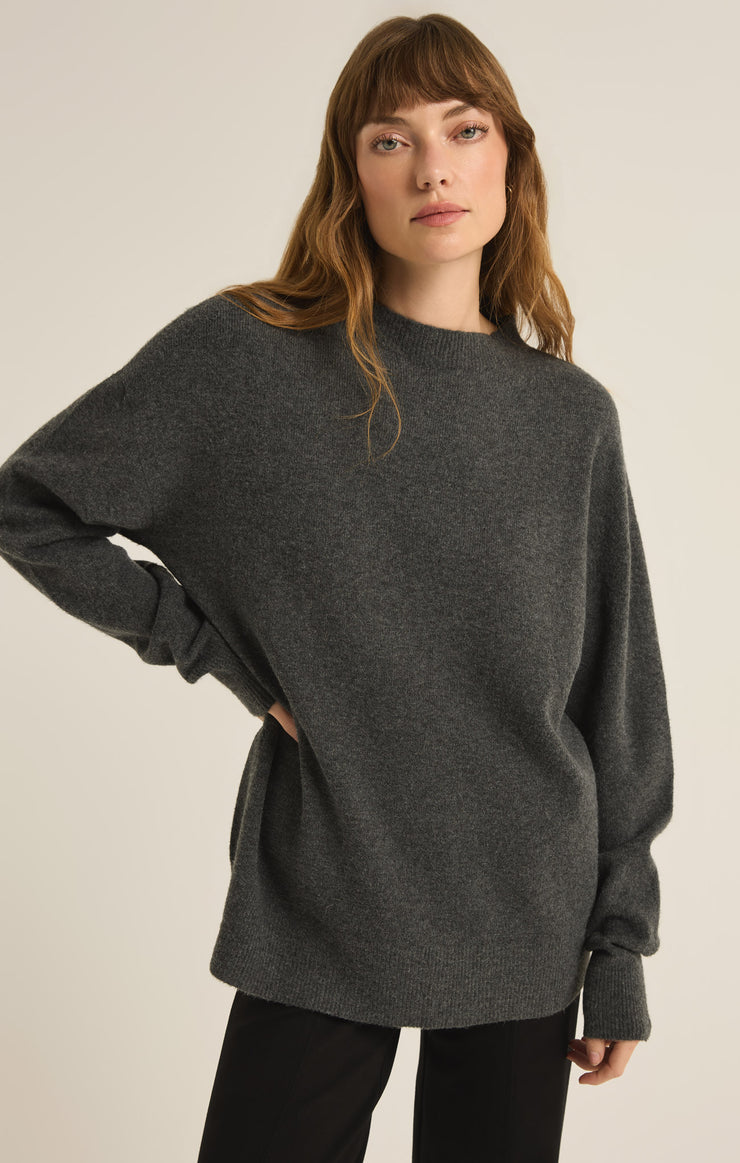 Ladies Gia Crew Neck Sweater - Charcoal Heather