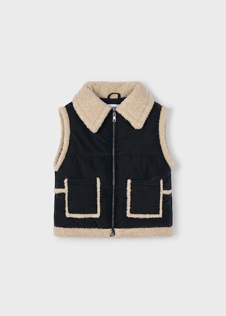 Girl's (2-10) Sherpa Lined Vest - Black