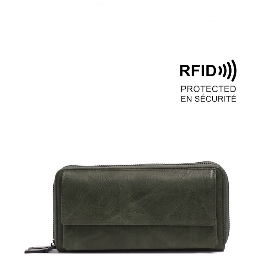 Florrie Double Zip Around Wallet - Army