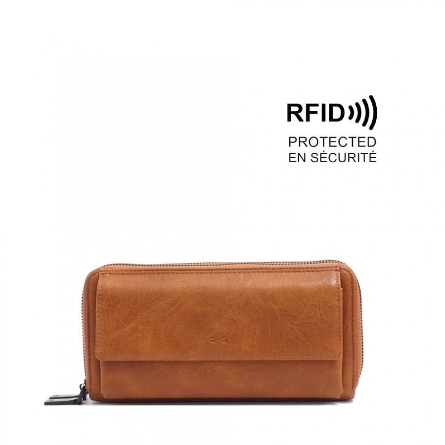 Florrie Double Zip Around Wallet - Camel