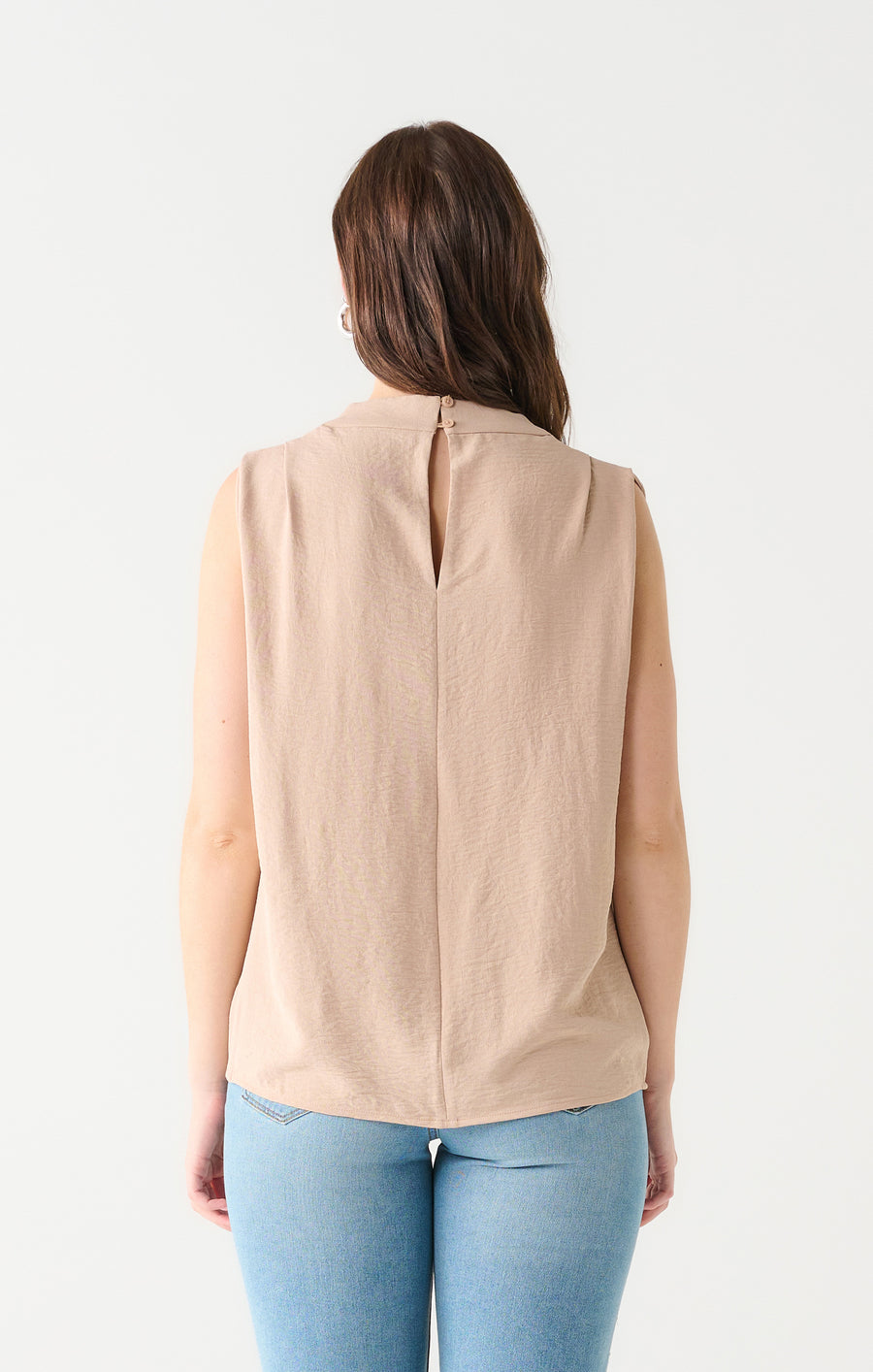 Ladies Cowl Neck Crepe Top - Light Taupe