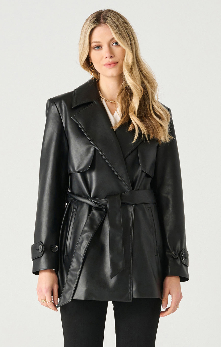 Ladies Faux Leather Trench