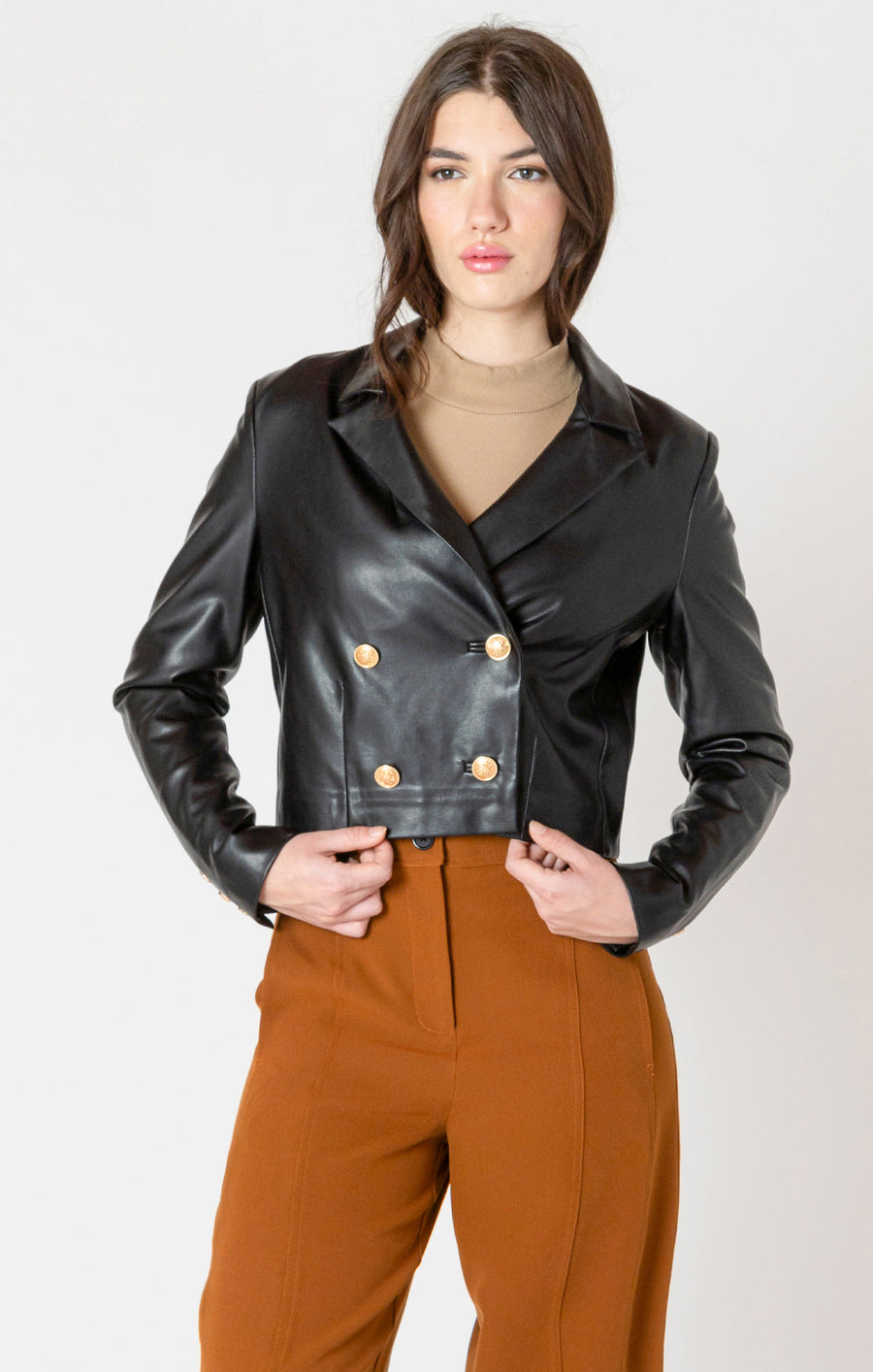 Ladies Faux Leather Cropped Jacket