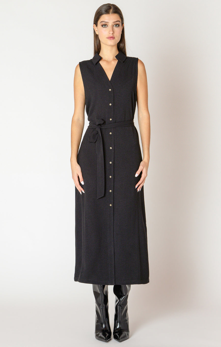 Ladies Sleeveless Belted Shirt Dress