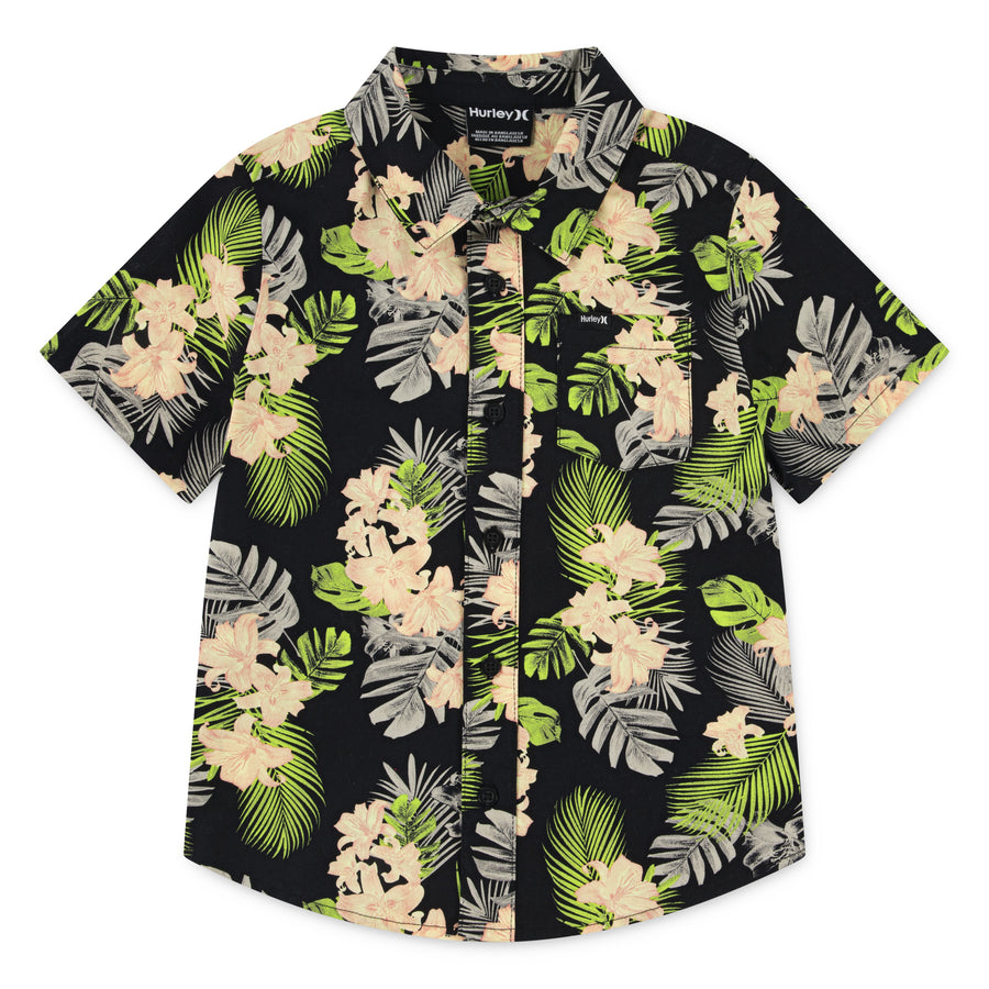 Boy's (4-15) Printed Button Up Stretch Shirt - Black