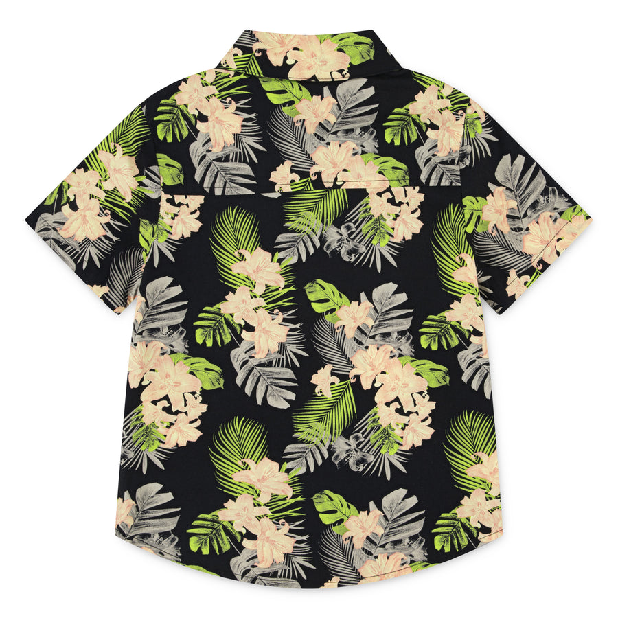 Boy's (4-15) Printed Button Up Stretch Shirt - Black