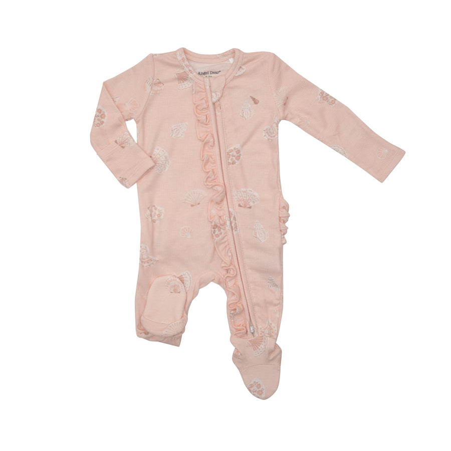 Infant's 2-Way Ruffle Zipper Footie - Ribbed Pink Seashells