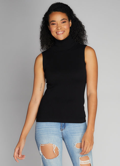 Ladies Seamless Rib S/Less Top - Black