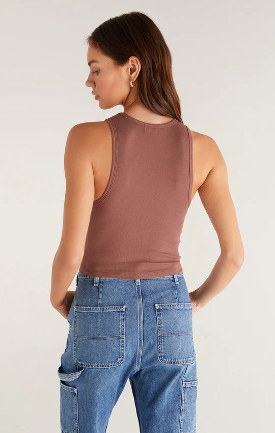 Ladies Hannah Cropped Rib Tank - Whipped Mocha