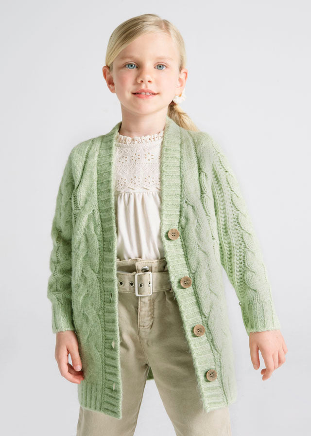 Girl's (2-9) Braided Knit Cardigan